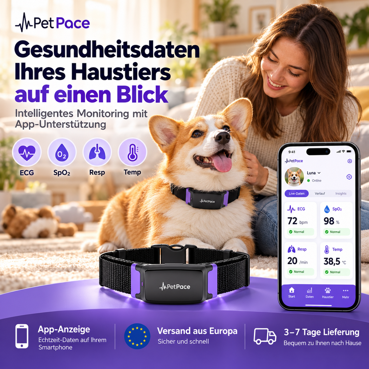 GPS Tracker für Hunde mit Aktivitätsüberwachung und App