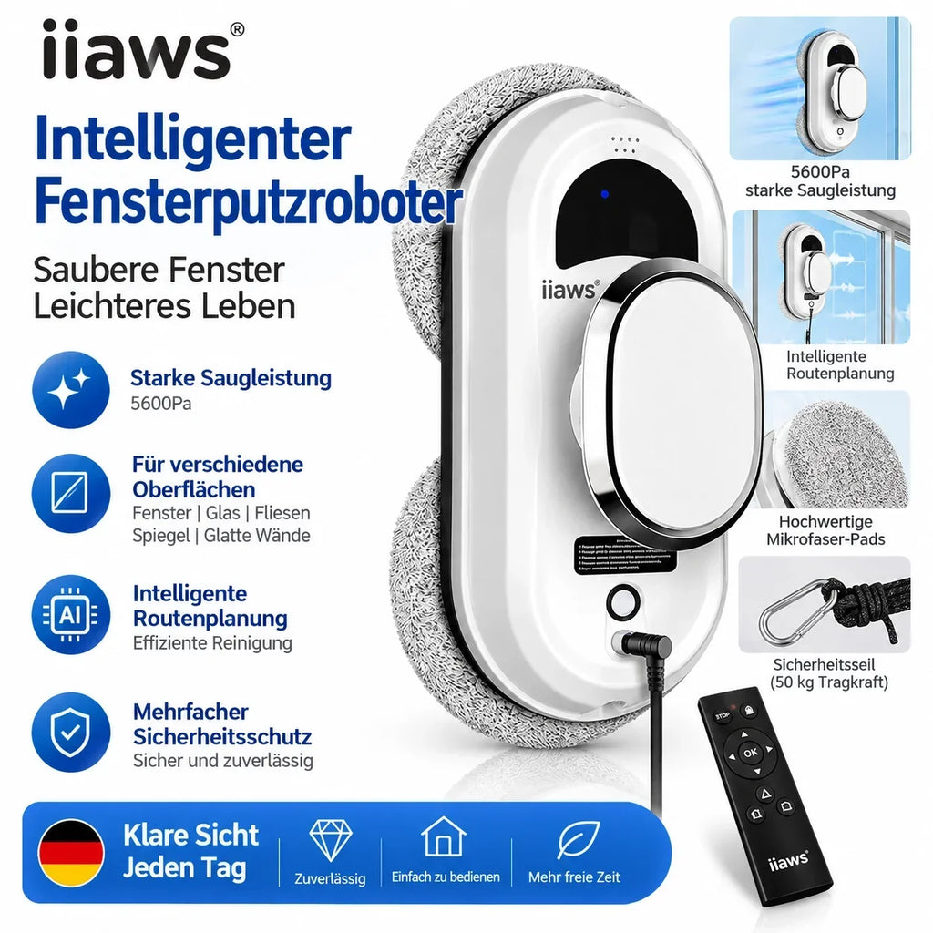 Intelligenter Fensterputzroboter mit 5600Pa Saugkraft & Fernbedienung