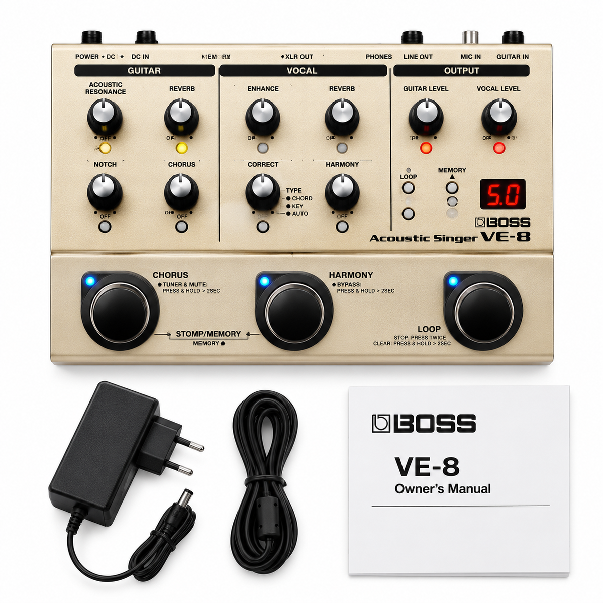 BOSS VE-8 Vocal & Akustikgitarren-Effektgerät mit Harmonizer und Looper
