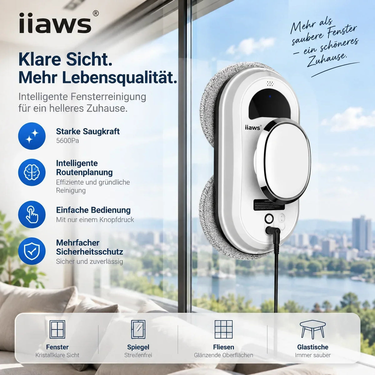 Intelligenter Fensterputzroboter mit 5600Pa Saugkraft & Fernbedienung